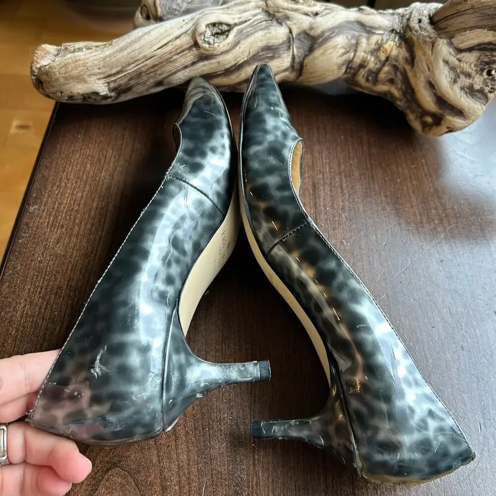 Kate Spade Tortoise Patent Leather Heels Animal Print Metallic Size 9.5